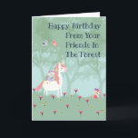 Birthday Kaart voor Vrouw Child Forest Friends<br><div class="desc">Verjaarkaart voor een jong vrouw kind van haar vrienden in het bos. Het ontwerp is een witte pony met een roze mane, bloemen, bomen, vossen en vogels. Zoete kaart voor het jonge kind met een verjaardag. Bedankt naar de hungryjpeg voor enkele elementen in het ontwerp. Er is een bewerkte versie...</div>