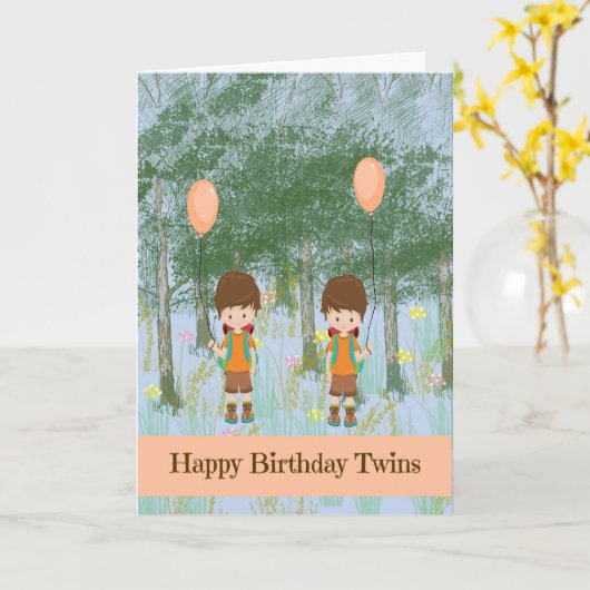 Birthday Kaart voor Young Twin Boys (Gele Bloem)