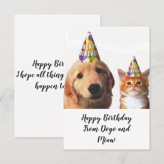 Birthday-kaarten van Dogo en Miaw Bedankkaart (Voorkant / Achterkant)