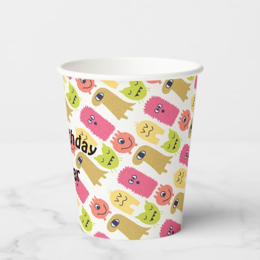 Birthday-kampioenschap Kawaii Monster Papieren Bekers (Achterkant)