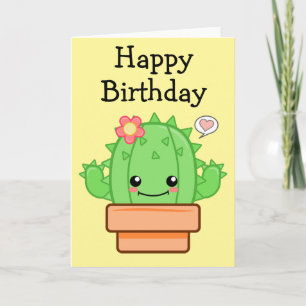 Birthday Kawaii Cactus Kaart