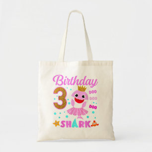 Birthday Kids Kids Shark 3rd Girl Three 3 Year Ol Tote Bag
