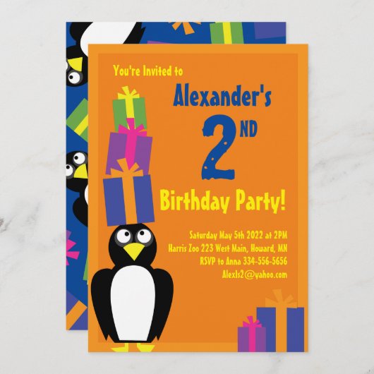 Birthday Kind bij Penguin Animal Kaart (Voorkant / Achterkant)