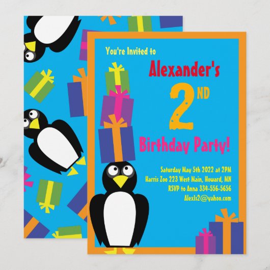 Birthday Kind bij Penguin Animal Kaart (Voorkant / Achterkant)