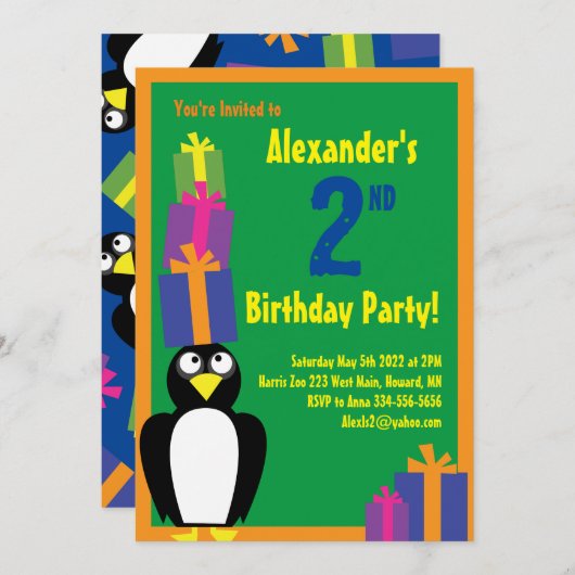 Birthday Kind bij Penguin Animal Kaart (Voorkant / Achterkant)