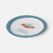 Birthday Kind Cute Blue Alien Spaceship Papieren Bordje (Gekanteld)