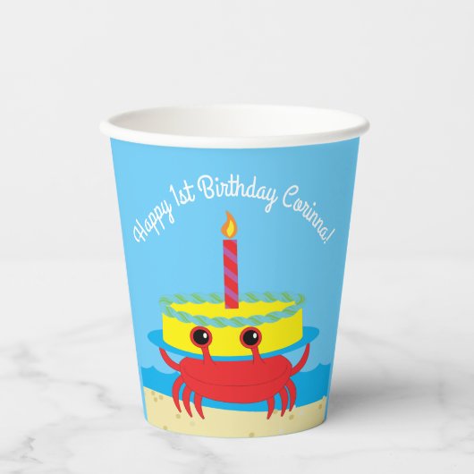 Birthday Kind Cute Crab Beach Papieren Bekers (Voorkant)