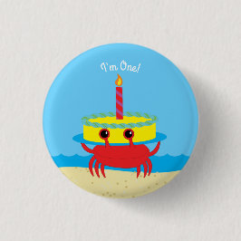 Birthday Kind Cute Crab Beach Ronde Button 3,2 Cm