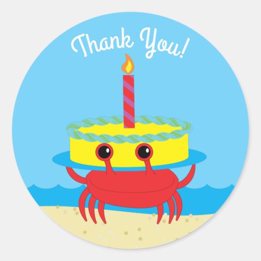 Birthday Kind Cute Crab Beach Ronde Sticker (Voorkant)