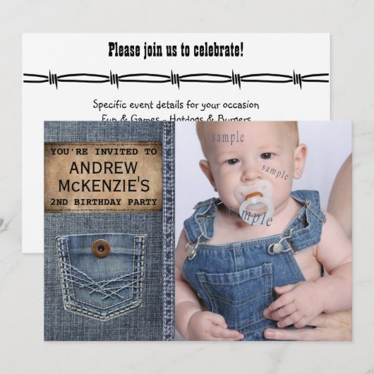 Birthday Kind Denim Jean Style Kaart (Voorkant / Achterkant)