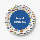 Birthday Kind Little Boy Cars Vehicle Pattern Papieren Bordje (Voorkant)