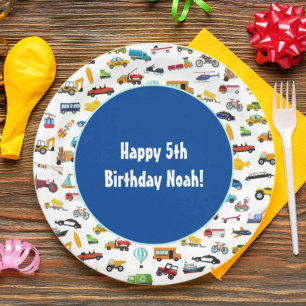 Birthday Kind Little Boy Cars Vehicle Pattern Papieren Bordje