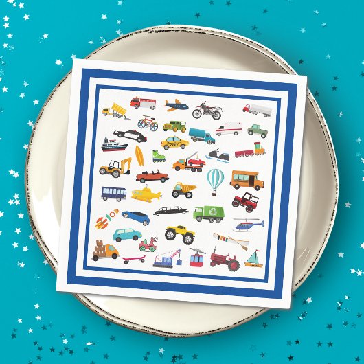 Birthday Kind Little Boy Cars Vehicle Pattern Servet