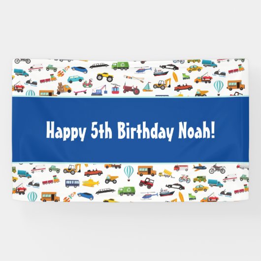 Birthday Kind Little Boy Cars Vehicle Pattern Spandoek (Horizontaal)
