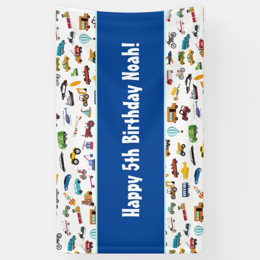 Birthday Kind Little Boy Cars Vehicle Pattern Spandoek (Verticaal)