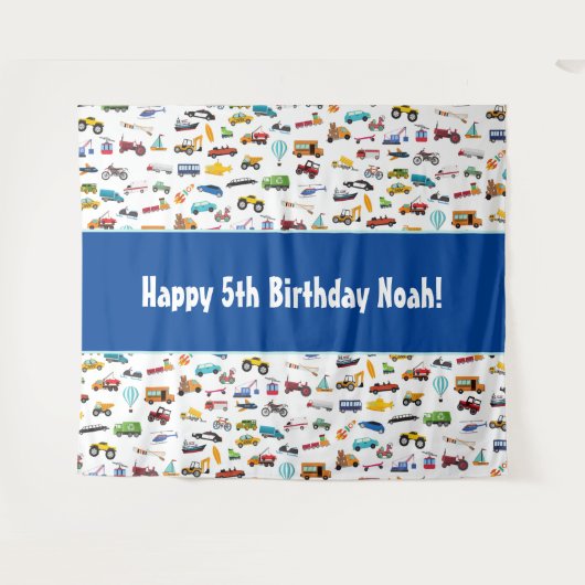 Birthday Kind Little Boy Cars Vehicle Pattern Wandkleed (Voorkant (horizontaal))