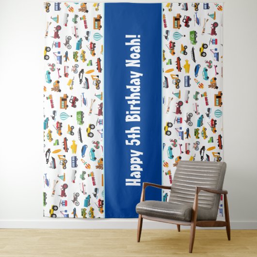 Birthday Kind Little Boy Cars Vehicle Pattern Wandkleed (In situ)