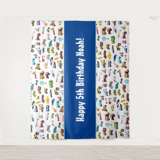 Birthday Kind Little Boy Cars Vehicle Pattern Wandkleed (Voorkant)