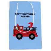 Birthday Kind Red Fire Truck - Aangepaste foto Medium Cadeauzakje (Voorkant)