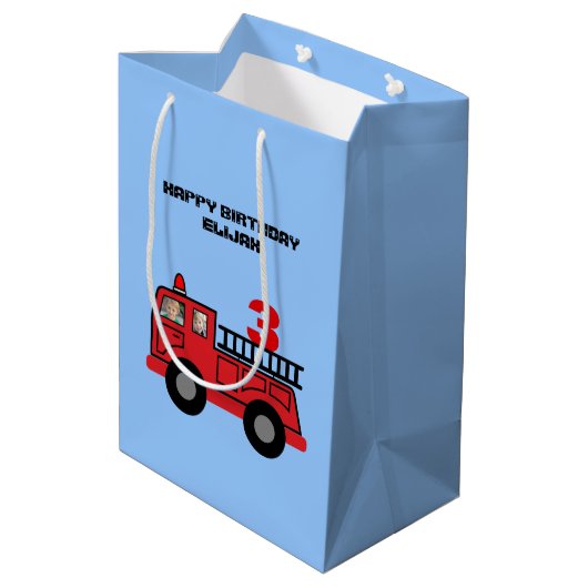 Birthday Kind Red Fire Truck - Aangepaste foto Medium Cadeauzakje (Achterkant Gekanteld)