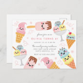 Birthday Kind van Cute Pastel Ice-crème Uitnodiging Briefkaart (Voorkant / Achterkant)