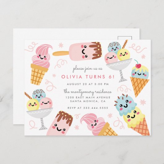 Birthday Kind van Cute Pastel Ice-crème Uitnodiging Briefkaart (Voorkant / Achterkant)