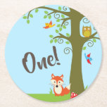 Birthday Kind van Forest Friends Woodland Cute Ronde Kartonnen Onderzetter<br><div class="desc">Dit thema van schattige bosmirvrienden is perfect voor je kind kleine op je eerste verjaardagsfeestje! Geweldig voor een schattig kind geboren in de lente,  of een beetje dat van dieren houdt. Een eerste verjaardagsthema past bij een bos avontuur!</div>