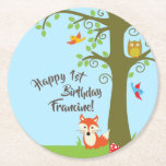 Birthday Kind van Forest Friends Woodland Cute Ronde Kartonnen Onderzetter<br><div class="desc">Dit thema van schattige bosmirvrienden is perfect voor je kind kleine op je eerste verjaardagsfeestje! Geweldig voor een schattig kind geboren in de lente,  of een beetje dat van dieren houdt. Een eerste verjaardagsthema past bij een bos avontuur!</div>