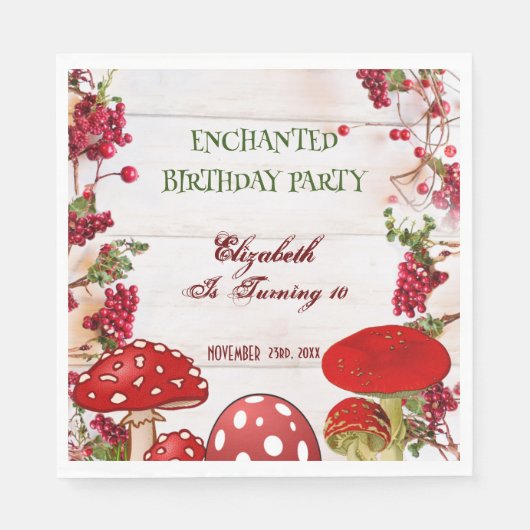 Birthday Kind van Red Berry Garden Toadstool Servet (Voorkant)