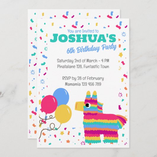 Birthday Kinderen Pinata Balloons Kaart (Voorkant / Achterkant)