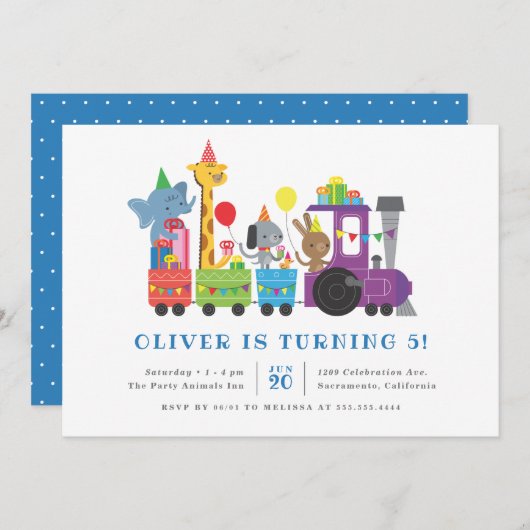 Birthday-Kinderen van de Cute Party Animals Train Kaart (Voorkant / Achterkant)