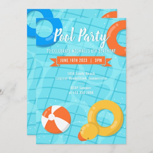 Birthday Kinderen van poolpartij Kaart (Voorkant / Achterkant)