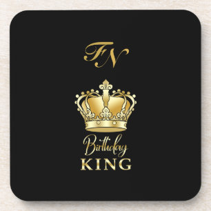 Birthday King Gold Crown Royal Monogram Luxe Bier Onderzetter