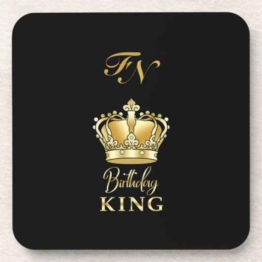 Birthday King Gold Crown Royal Monogram Luxe Bier Onderzetter (Voorkant)