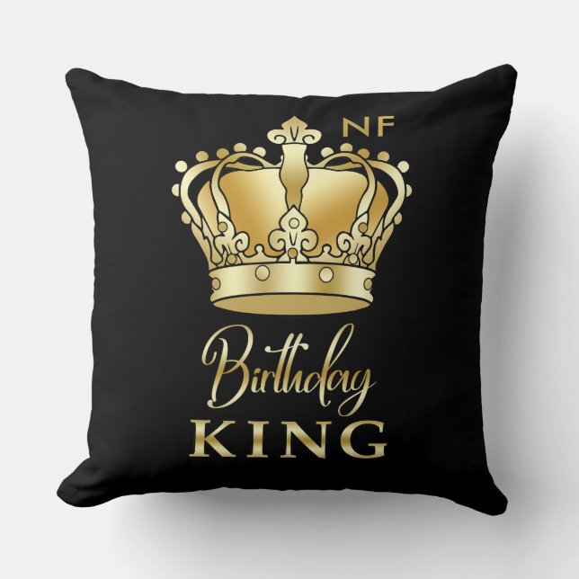 Birthday King Gold Crown Royal Monogram Luxe Kussen (Voorkant)