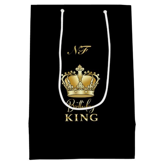 Birthday King Gold Crown Royal Monogram Luxe Medium Cadeauzakje (Achterkant)