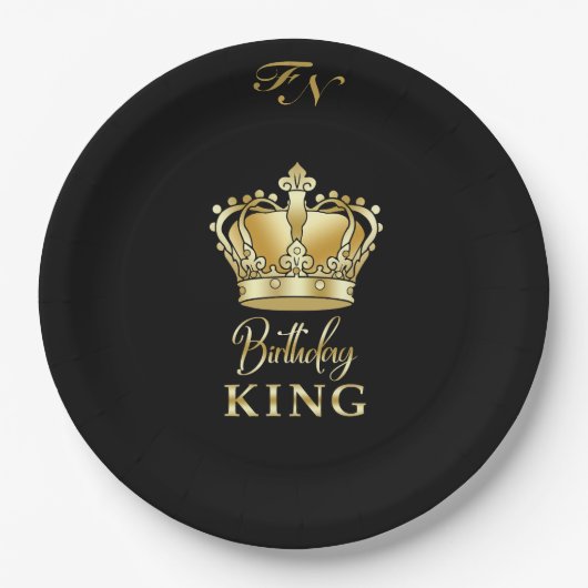 Birthday King Gold Crown Royal Monogram Luxe Papieren Bordje (Voorkant)