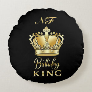 Birthday King Gold Crown Royal Monogram Luxe Rond Kussen