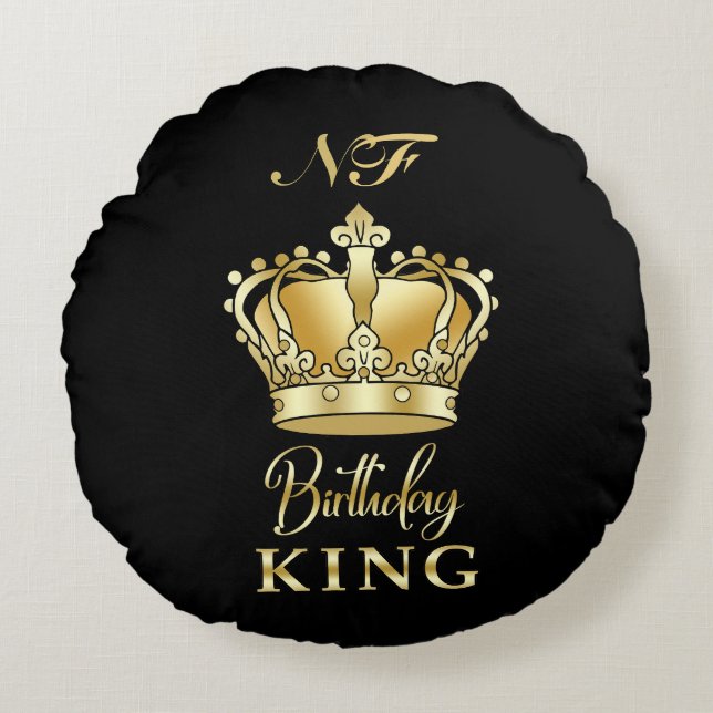 Birthday King Gold Crown Royal Monogram Luxe Rond Kussen (Voorkant)