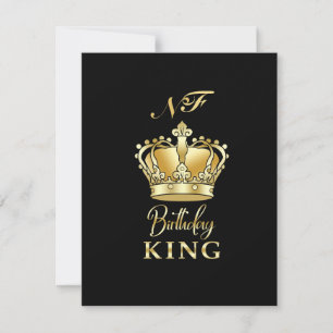 Birthday King Gold Crown Royal Monogram Luxe RSVP Kaartje