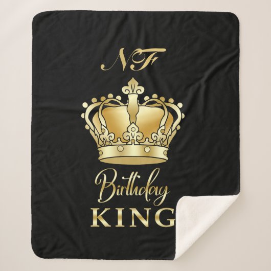 Birthday King Gold Crown Royal Monogram Luxe Sherpa Deken (Voorkant)