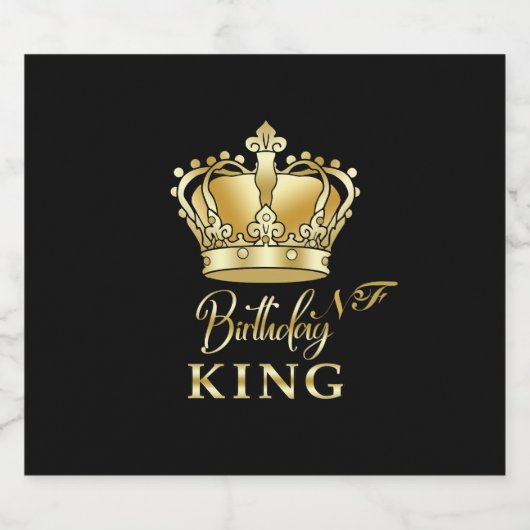 Birthday King Gold Crown Royal Monogram Luxe Sparkling Wijnetiket (Enkel label)