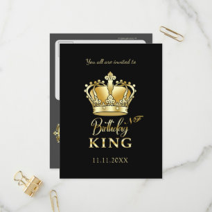 Birthday King Gold Crown Royal Monogram Luxe Uitnodiging Briefkaart