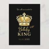 Birthday King Gold Crown Royal Monogram Luxe Uitnodiging Briefkaart (Voorkant)