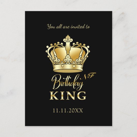 Birthday King Gold Crown Royal Monogram Luxe Uitnodiging Briefkaart (Voorkant)
