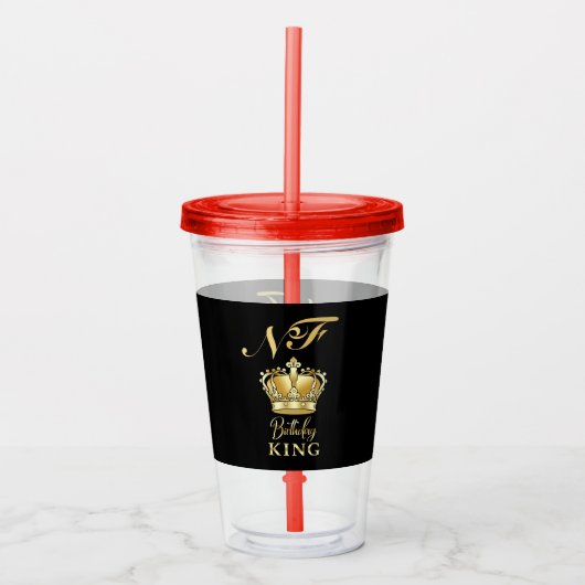 Birthday King Gold Crown Royal Monogram Luxury Acryl Drinkbeker (Voorkant)