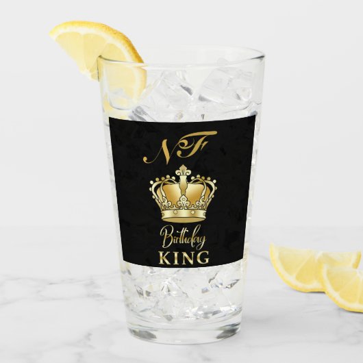 Birthday King Gold Crown Royal Monogram Luxury Glas (Voorkant ijs)