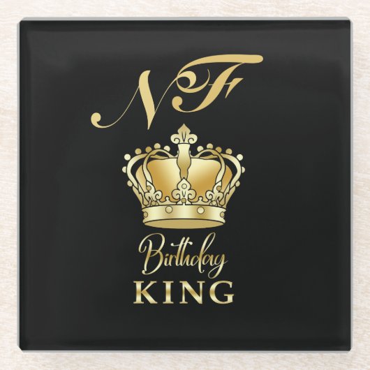 Birthday King Gold Crown Royal Monogram Luxury Glazen Onderzetter (Voorkant)