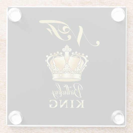 Birthday King Gold Crown Royal Monogram Luxury Glazen Onderzetter (Achterkant)
