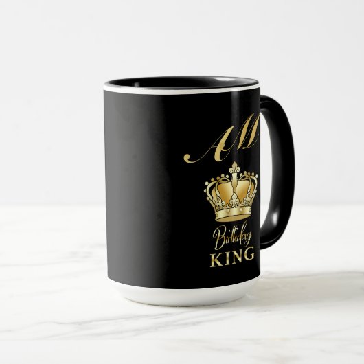 Birthday King Gold Crown Royal Monogram Luxury Mok (Voorkant rechts)